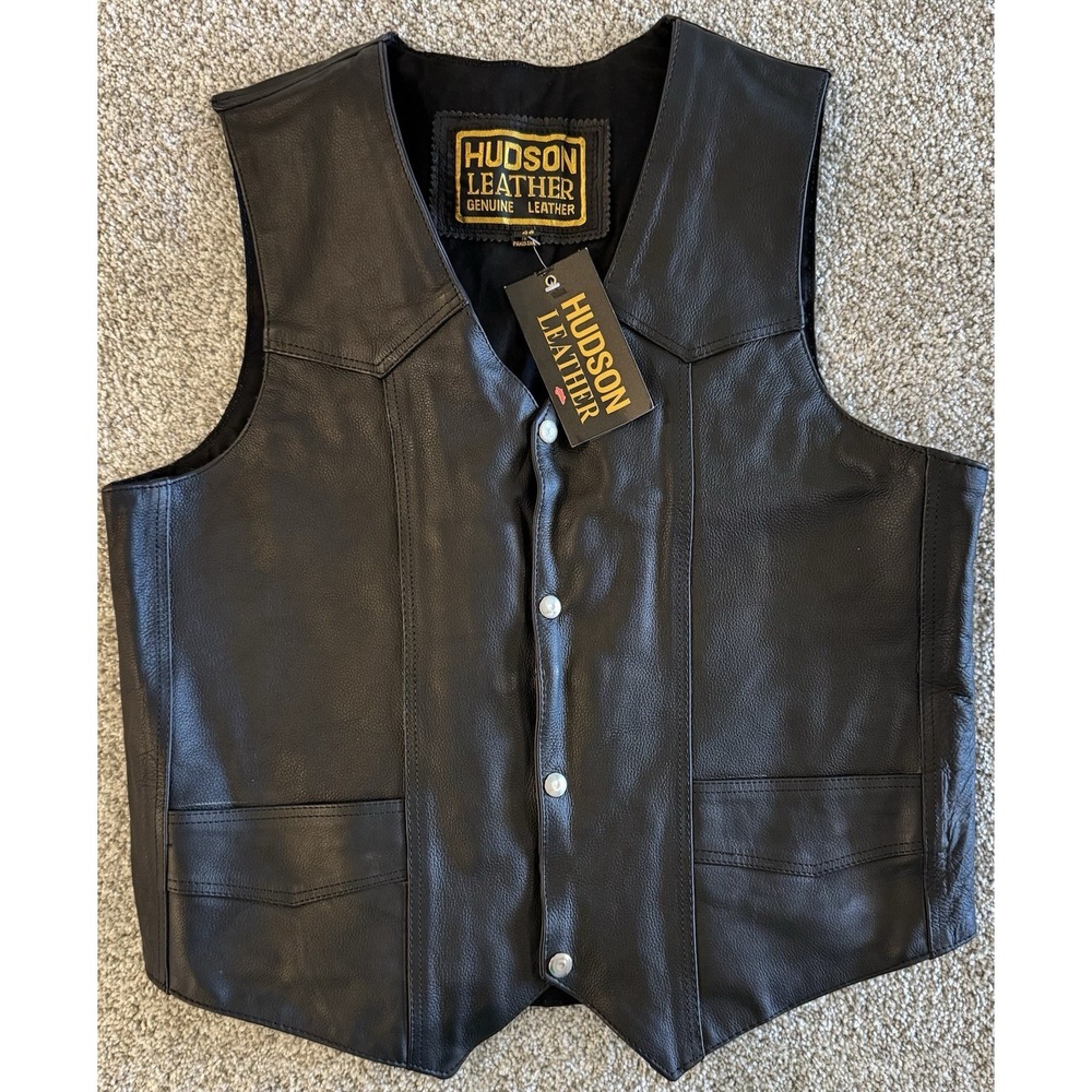 Vintage Hudson Leather Mens Motorcycle Vest Size 46 Brand New Biker Hog NWT